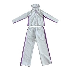 Lady Foot Locker White Purple Tracksuit Women Hoodie Pants Set 2pcs Athletic Set